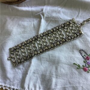 Sterling-Tone Floral Link Wide Bracelet in Silver